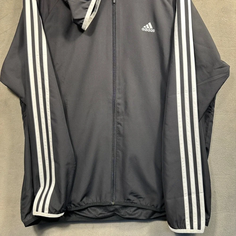 Adidas Track Jacket Mens Large Black White 3-Stripe Hooded Full Zip Excellent - Picture 5 of 7